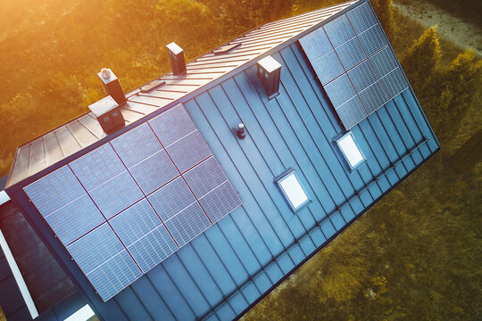 Aerial view of rooftop solar installation