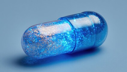 Blue capsule with shimmering interior