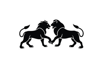 Obraz premium Two Lions Facing Each Other in a Confrontational Pose Rendered in a Striking Silhouette Style silhouette