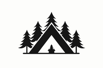 Obraz premium simple tent surrounded by trees icon
