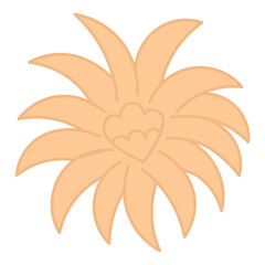 Orange chrysanthemum. Flower with patterned petals and core. Color vector illustration. Isolated white background. Flat style. Idea for web design.