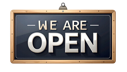 hanging [WE ARE OPEN] label board icons for shops and cafes bussines design element png transparent background
