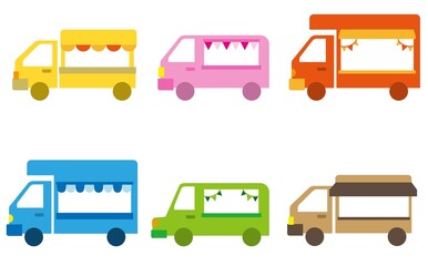 カラフルなキッチンカーのイラスト素材セット