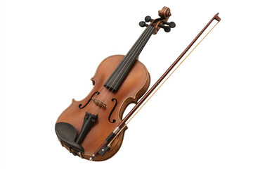 Fototapeta premium Classic violin with bow positioned against translucent backdrop, highlighting elegant musical instrument design and professional craftsmanship