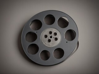  A vintage film reel embodies the golden era of Hollywood against a sleek gray backdrop