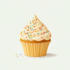 Delicious cupcake with creamy frosting and colorful sprinkles, perfect for celebrations and sweet treats.