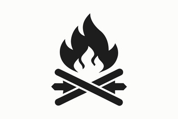 black campfire crossed logs camping icon