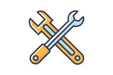 simple thin line wrench and screwdriver icon