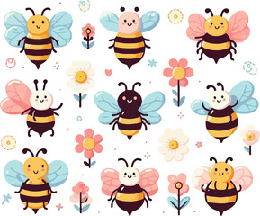cute cartoon bee character kids vector insect illustration