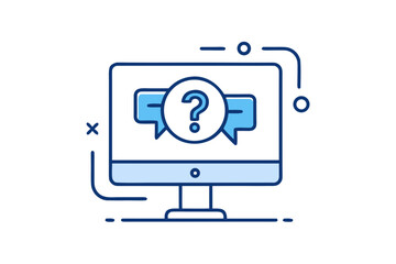 thin line icon computer screen question mark  