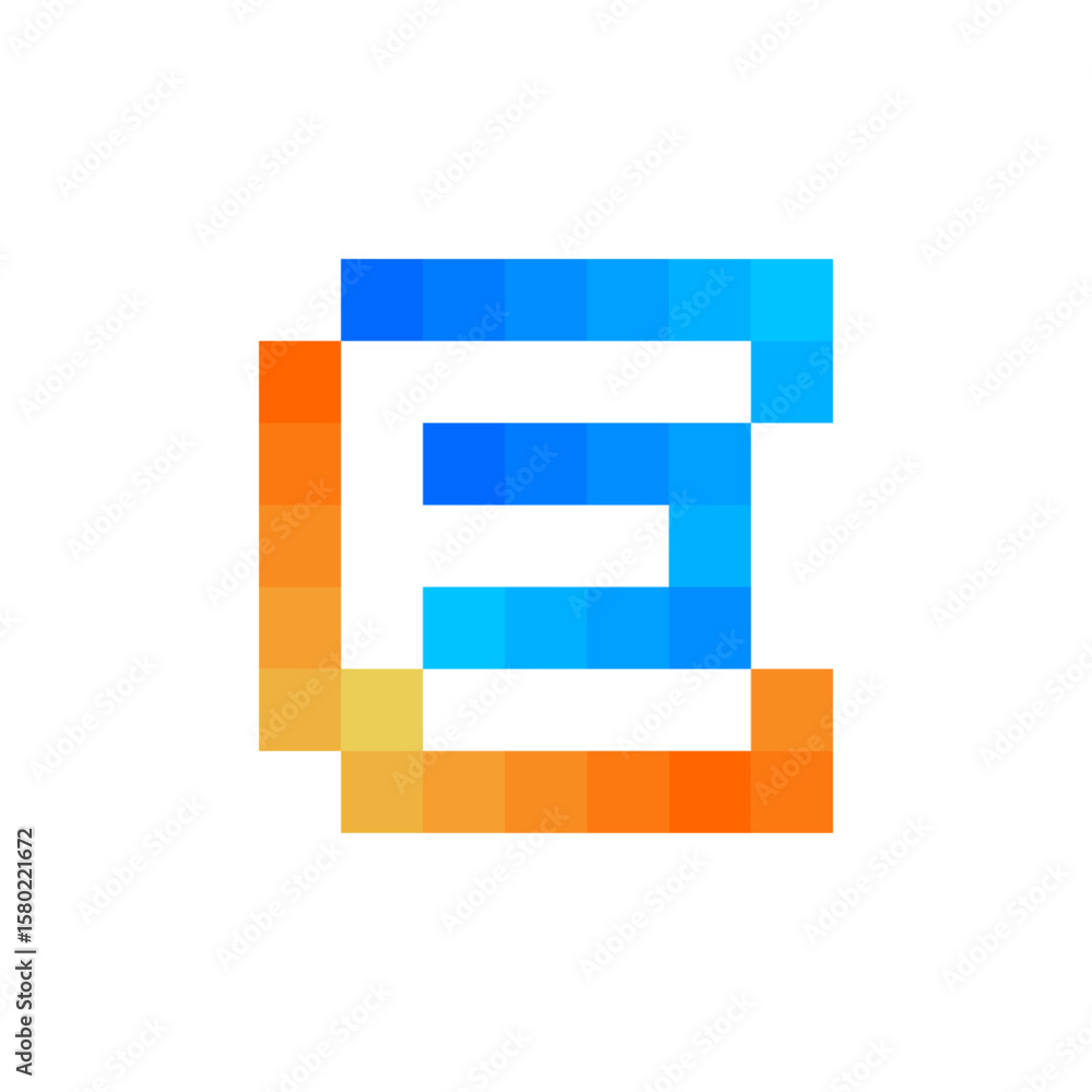 Poster a pixelated, blocky letter 