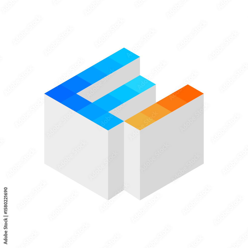 Aufkleber an isometric, segmented letter 