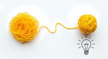 Tangled yarn transforms into a ball of creativity, symbolizing the journey from chaos to clarity.