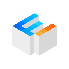 An isometric, segmented letter 