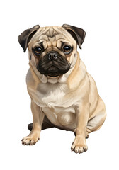 Obraz premium Adorable Portrait Of Sitting Pug Dog Pet Animal Illustration Design