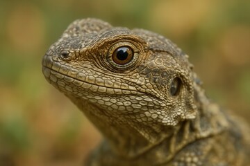 Obraz premium A close-up of a reptilian creature with intricate scales, its gaze piercing and alert