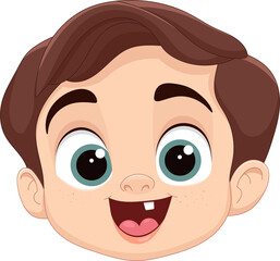 Cartoon boy face with brown hair, big eyes, and a happy, toothy smile.