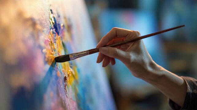 Close-Up of Hands Painting on Canvas for Creative and Leisure Activities	
