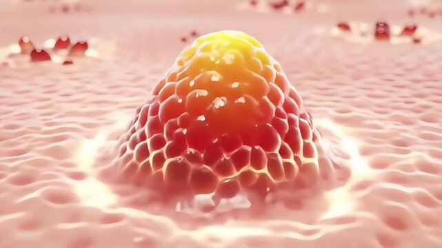 Microscopic View of a Growing Tumor Cell with Red and Yellow Gradient