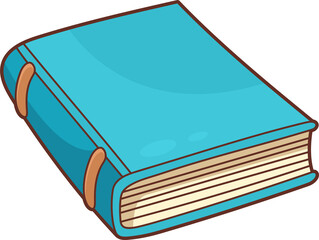 Closed book with blue cover and tan colored pages on a black background.