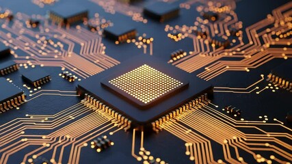 Closeup of a glowing central processing unit on a circuit board, showcasing modern technology - Powered by Adobe