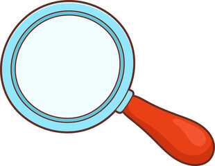 Illustration of a magnifying glass with blue rim and a red handle on black background