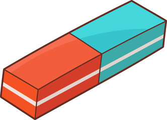 Two-toned rectangular rubber object, often used to remove pencil marks.