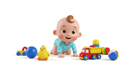Obraz premium 3D Cartoon Hppy Baby with Colorful Toys