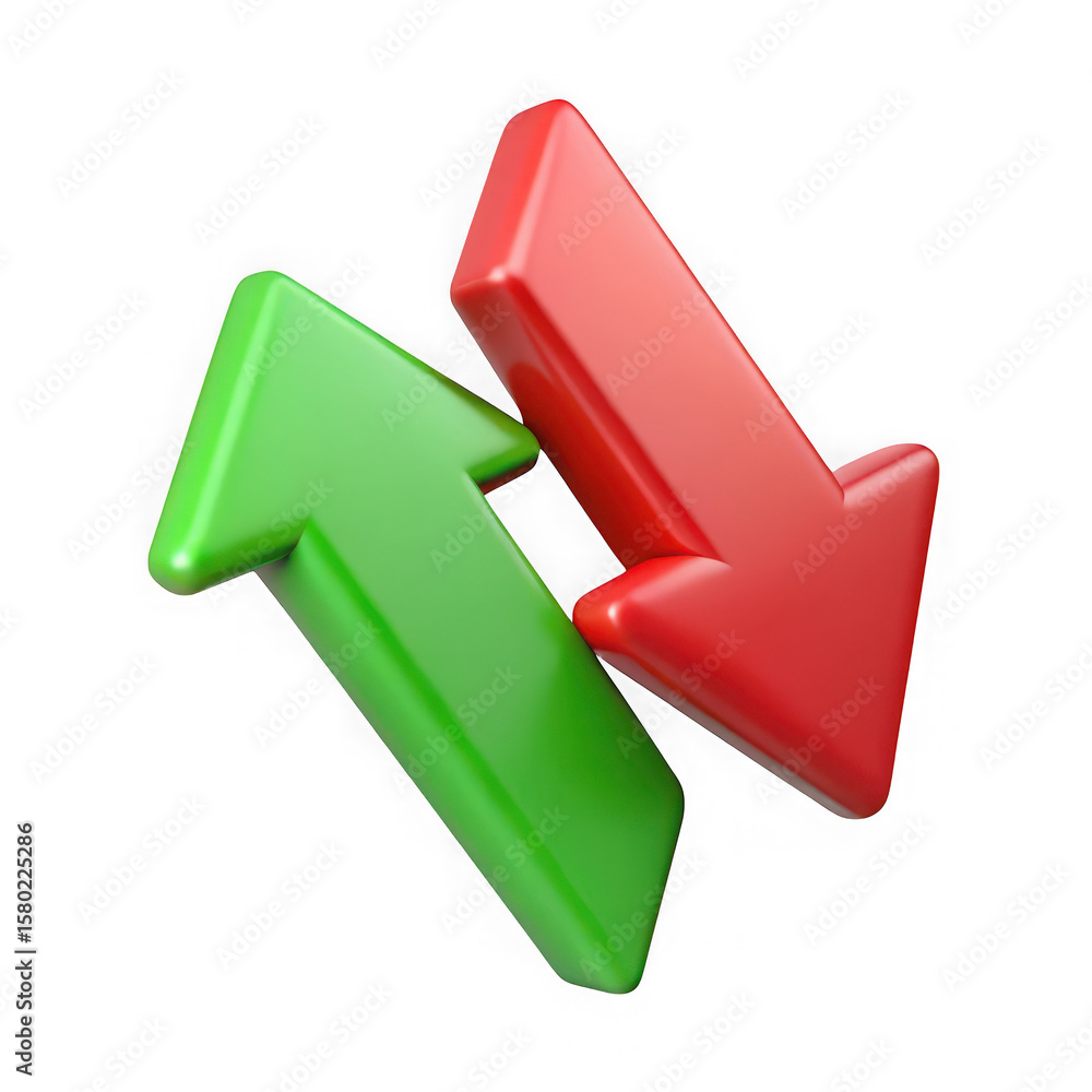Poster green up arrow and red down arrow symbols isolated on transparent background