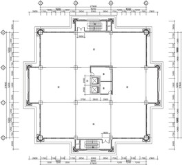 vector illustration of architectural engineering design of site plan layout of modern multi-storey hotel building with elevator