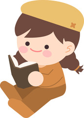 가을 일러스트 플랫 독서하는 아이