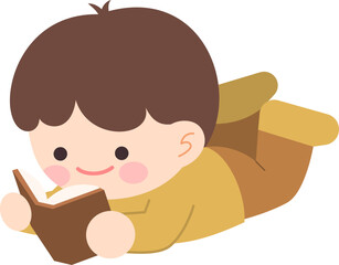 가을 일러스트 플랫 독서하는 아이