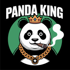 A cartoon panda wearing a crown and gold chain, smoking a cigar, on a black background with a green circle. © Arteis