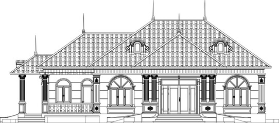 vector illustration of architectural engineering design view of classic vintage house building facade 