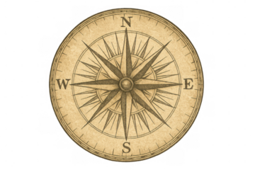 Vintage nautical compass rose printed on weathered parchment, symbolizing maritime exploration and directional guidance