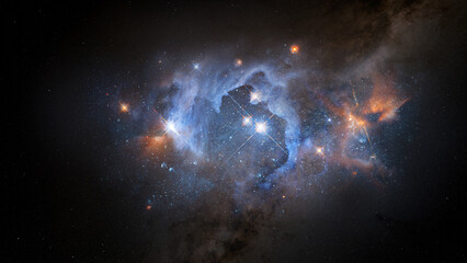 Fototapeta premium Space scene with galaxy. Panorama. Universe filled with stars, nebula and galaxy,. Elements of this image furnished by NASA.