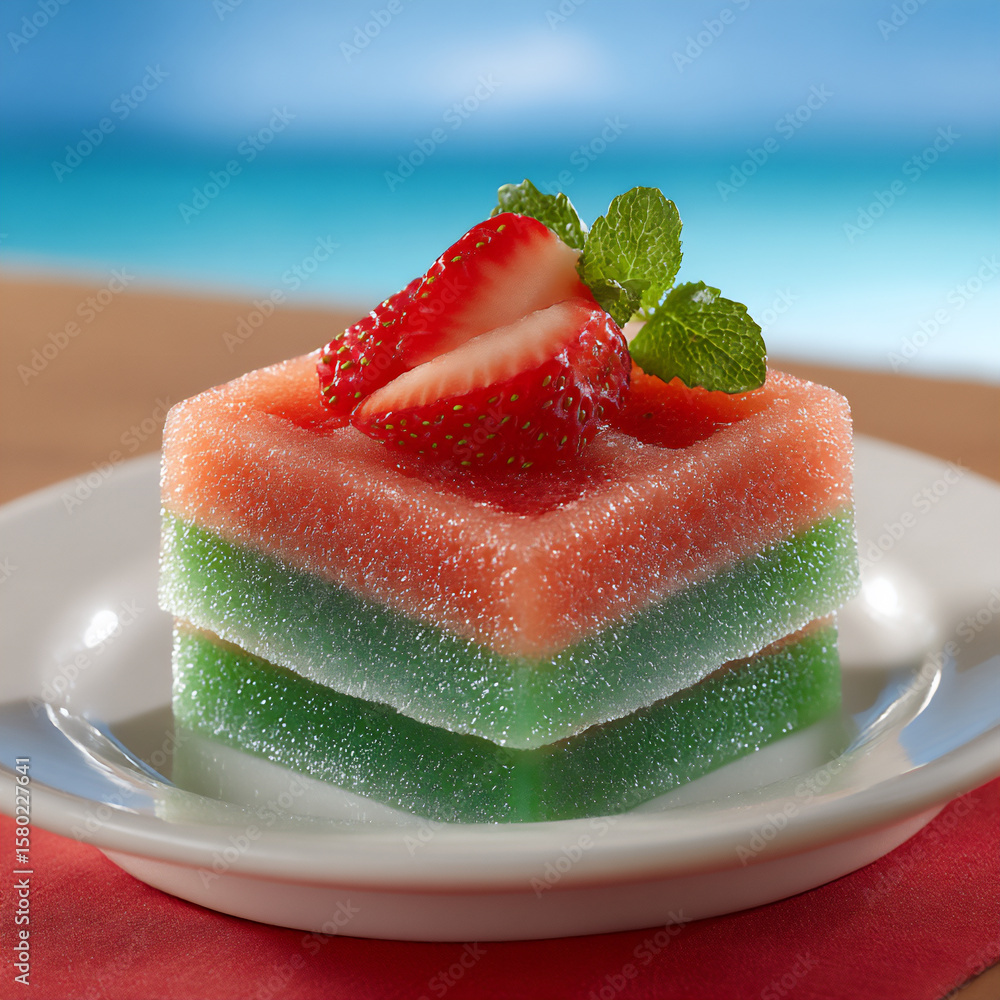 Poster layered ice pops with distinct fruit textures in each layer.