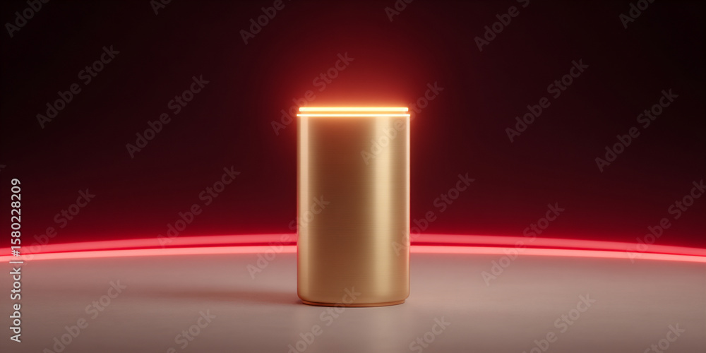 Poster a 3d rendering featuring a luminous golden pillar powerfully rising from a dark background