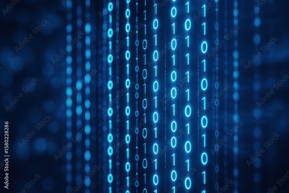 Poster binary code: lines of digital ones and zeros stream downwards in a captivating display of modern tec