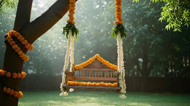 Decorated Swing in Garden Setting