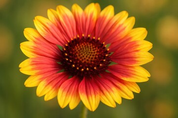 A single, vibrant pink flower with a striking yellow center stands out against a soft green backdrop, capturing the essence of nature's beauty