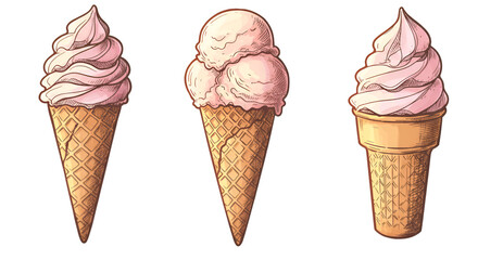 Isolated Hand Drawn Ice Cream Cones Food Dessert Treat Clipart