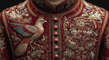 Close-up on the textures and embroidery of red cardinal robes 