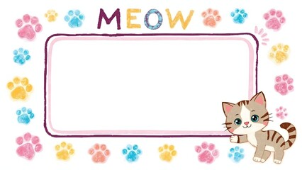 Cute cat and frame with space for text. kids cute illustration.