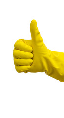 Isolated Hand in Yellow Glove Showing Thumbs Up with Transparent Background