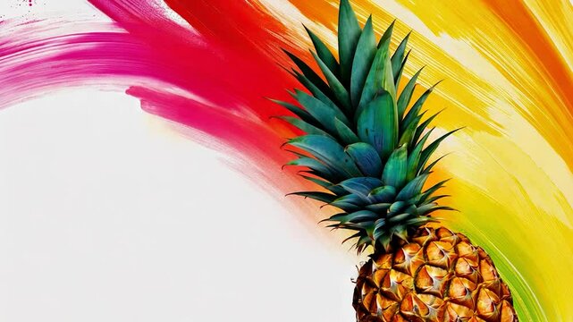 Vibrant abstract paint strokes background featuring a pineapple