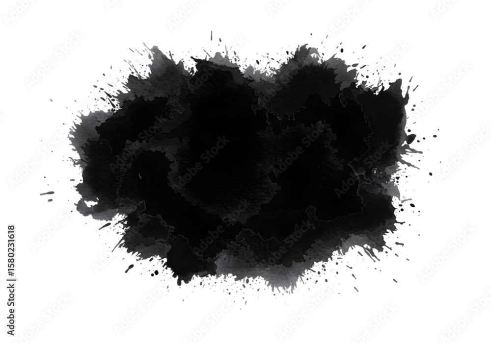 Poster black ink stain blob isolated shape on transparent background abstract