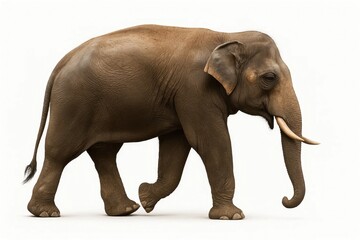Obraz premium An elephant strides confidently across a pristine white canvas, its majestic form captured in a moment of serene solitude
