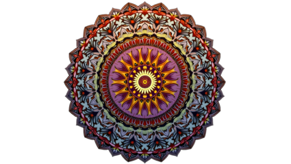 Intricate round lace doily pattern, isolated on transparent background.
