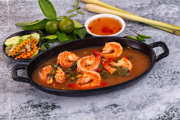 Asian sour spicy soup with prawn